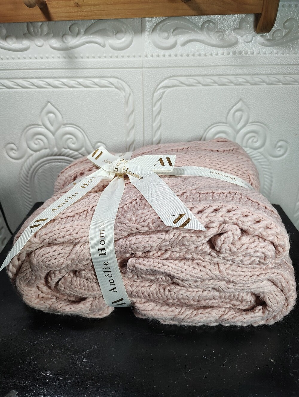 Amelie Home Soft Cable Knit Throw Blanket - Blush Pink New 50 X 60 - Picture 4 of 6